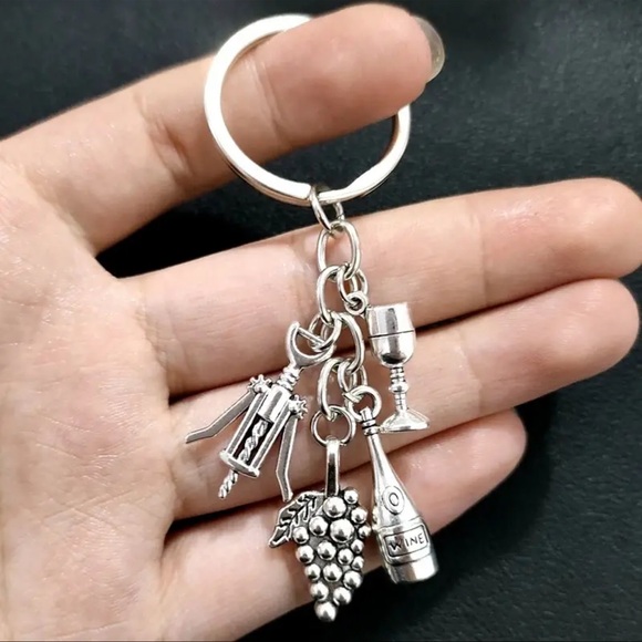 Cocktail Wine & Grape Charm Keychain, Metal Bottle Opener Keyring - Picture 1 of 8